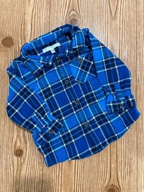 7/$20 George Blue Plaid Flannel Button-Up Shirt for Kids Cotton 12-18 Months